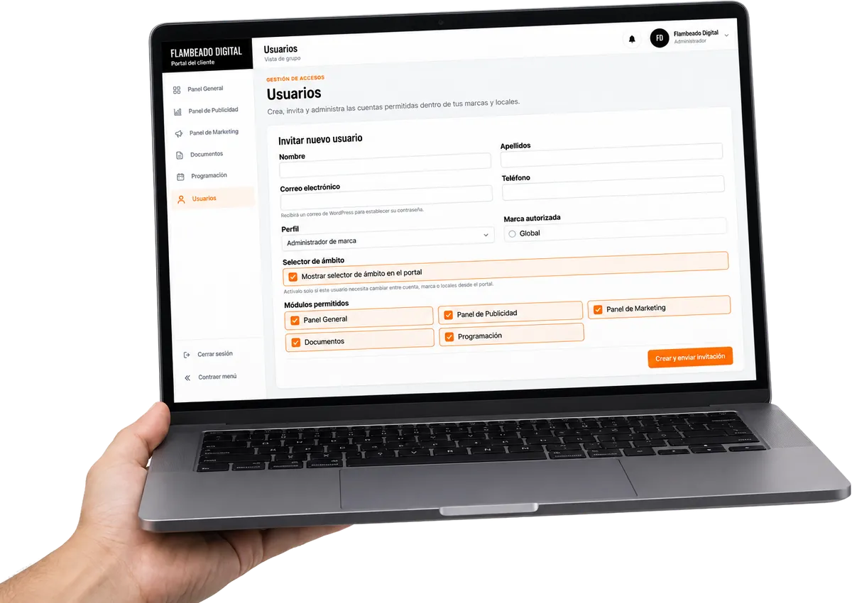 Gestión de usuarios y permisos del Portal del cliente