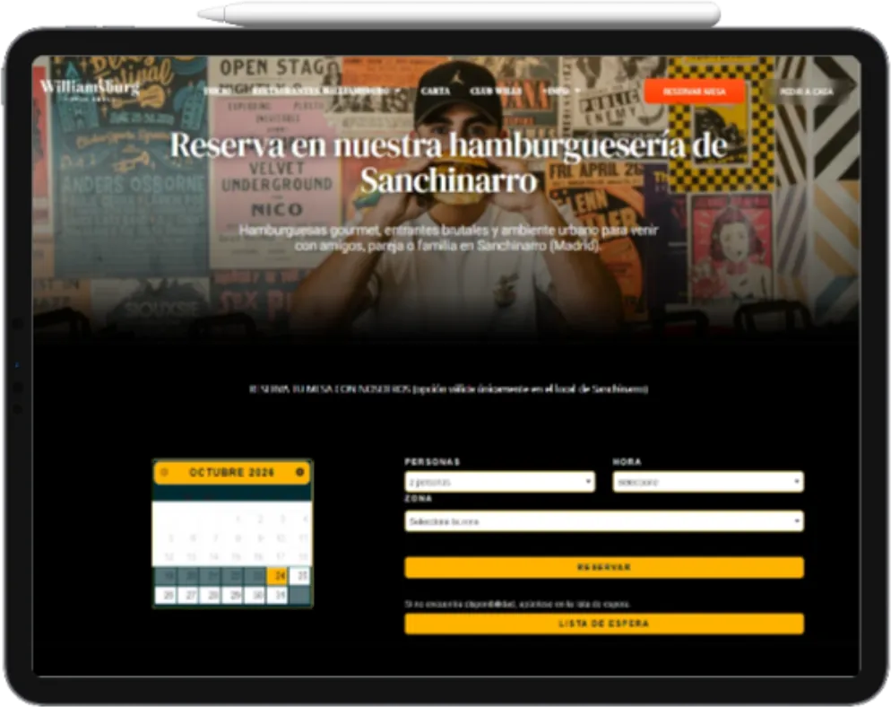 Reserva con calendario integrado, en la web de Williamsburg