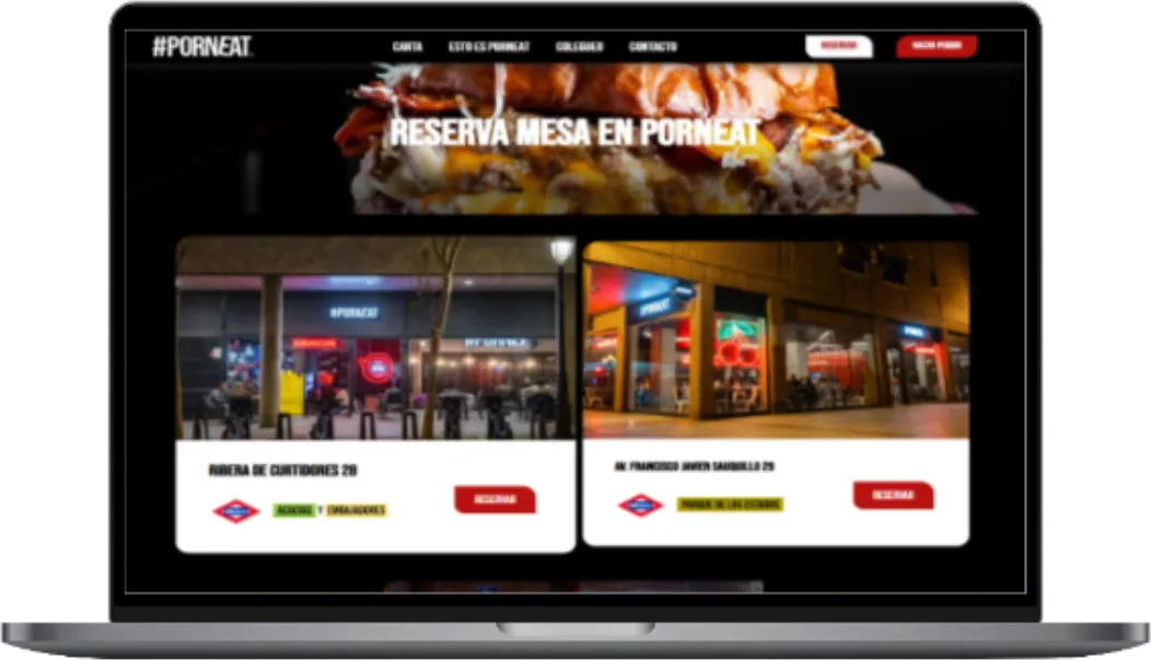 Web de reservas de Porneat en un portátil